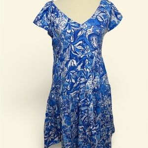 Lilly Pulitzer Blue Floral V-Neck Women's Dress